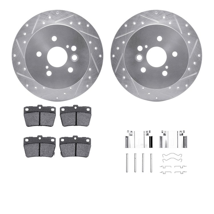 7512-76152 Drilled/Slotted Brake Rotors w/5000 Advanced Brake Pads Kit & Hardware [Silver], 2004-2005 Lexus/Toyota/Scion, Positi