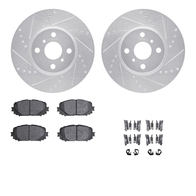 7512-76155 Drilled/Slotted Brake Rotors w/5000 Advanced Brake Pads Kit & Hardware [Silver], 2012-2018 Lexus/Toyota/Scion, Positi