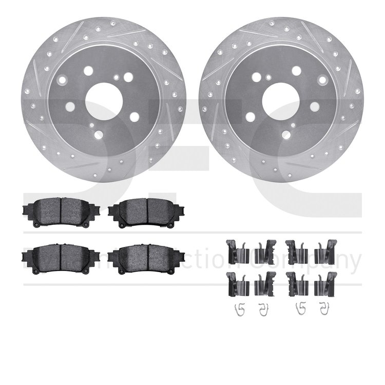 7512-76156 Drilled/Slotted Brake Rotors w/5000 Advanced Brake Pads Kit & Hardware [Silver], 2012-2020 Lexus/Toyota/Scion, Positi