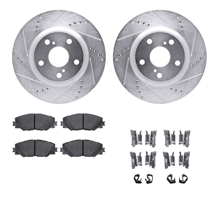 7512-76159 Drilled/Slotted Brake Rotors w/5000 Advanced Brake Pads Kit & Hardware [Silver], 2006-2020 Multiple Makes/Models, Pos