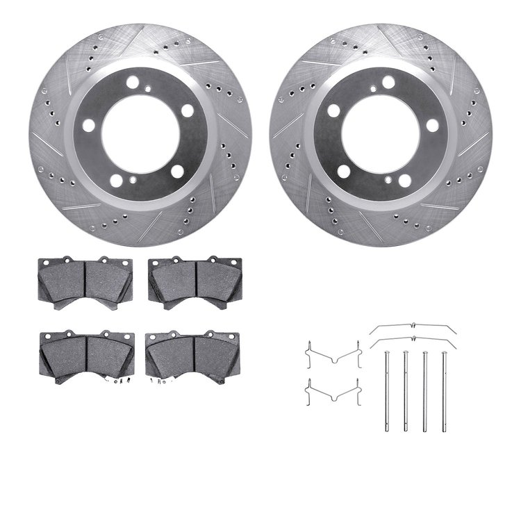7512-76162 Drilled/Slotted Brake Rotors w/5000 Advanced Brake Pads Kit & Hardware [Silver], 2008-2021 Lexus/Toyota/Scion, Positi