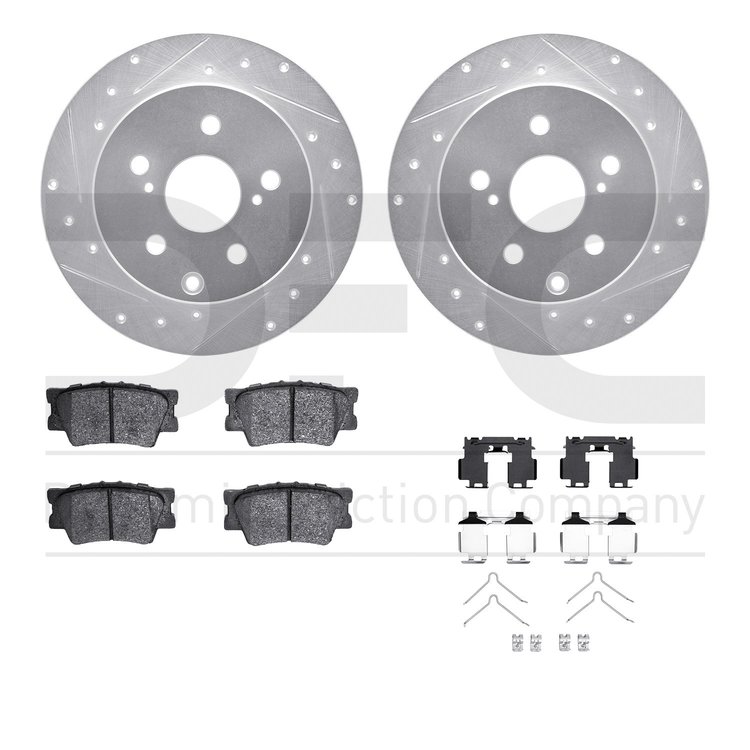 7512-76177 Drilled/Slotted Brake Rotors w/5000 Advanced Brake Pads Kit & Hardware [Silver], 2006-2018 Lexus/Toyota/Scion, Positi