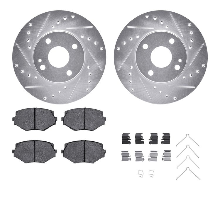 7512-80021 Drilled/Slotted Brake Rotors w/5000 Advanced Brake Pads Kit & Hardware [Silver], 1994-2002 Ford/Lincoln/Mercury/Mazda