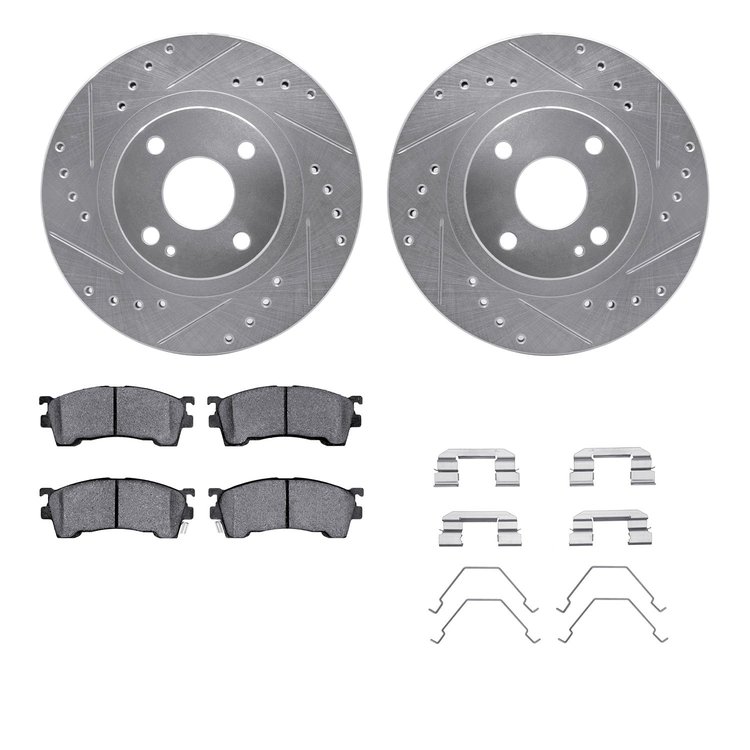 7512-80024 Drilled/Slotted Brake Rotors w/5000 Advanced Brake Pads Kit & Hardware [Silver], 2001-2003 Ford/Lincoln/Mercury/Mazda