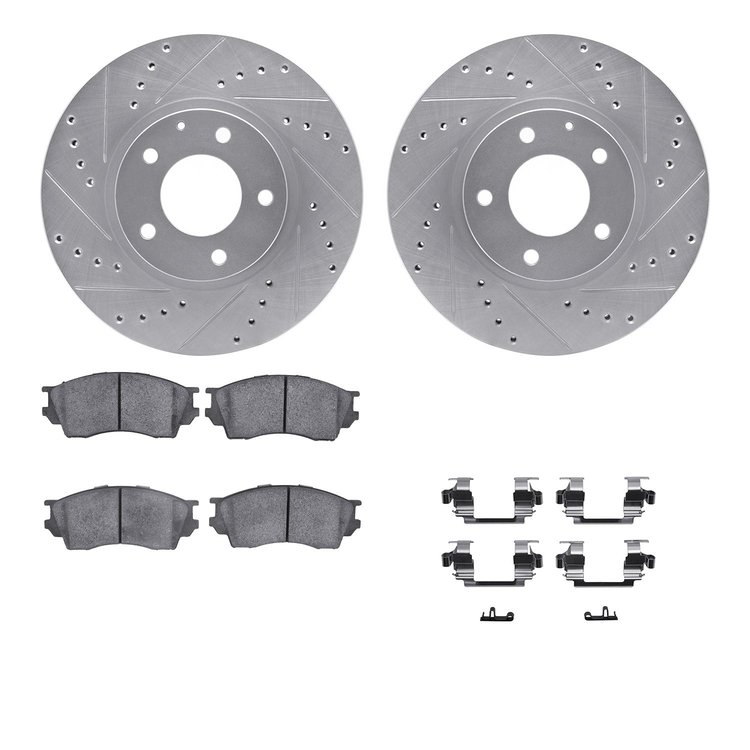 7512-80025 Drilled/Slotted Brake Rotors w/5000 Advanced Brake Pads Kit & Hardware [Silver], 2001-2002 Ford/Lincoln/Mercury/Mazda
