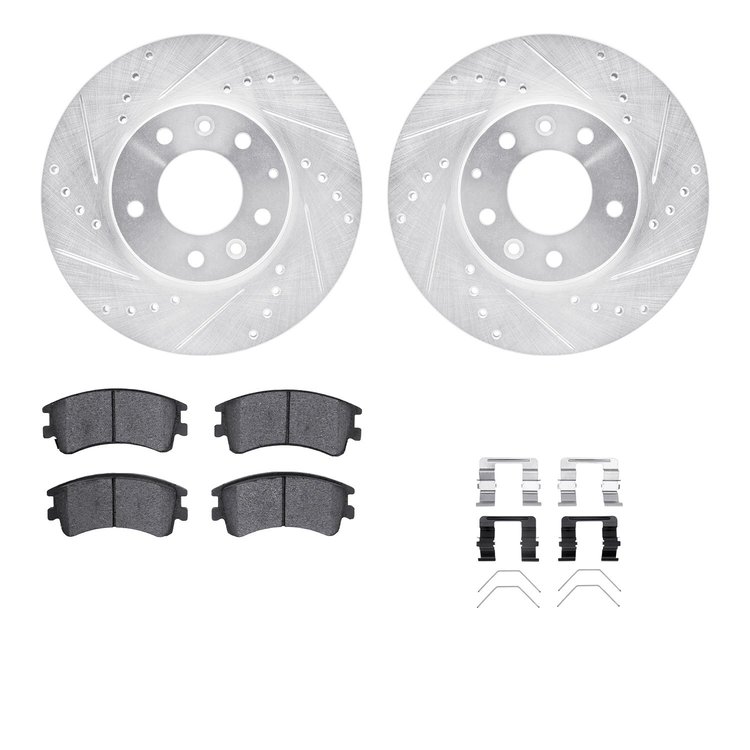 7512-80028 Drilled/Slotted Brake Rotors w/5000 Advanced Brake Pads Kit & Hardware [Silver], 2003-2005 Ford/Lincoln/Mercury/Mazda