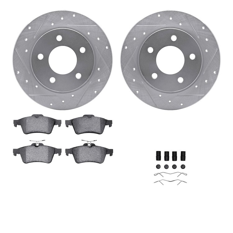 7512-80030 Drilled/Slotted Brake Rotors w/5000 Advanced Brake Pads Kit & Hardware [Silver], 2004-2013 Ford/Lincoln/Mercury/Mazda