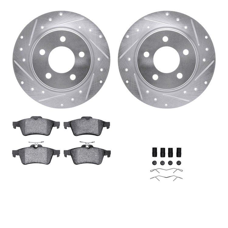 7512-80031 Drilled/Slotted Brake Rotors w/5000 Advanced Brake Pads Kit & Hardware [Silver], 2007-2013 Ford/Lincoln/Mercury/Mazda