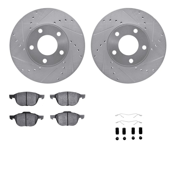 7512-80033 Drilled/Slotted Brake Rotors w/5000 Advanced Brake Pads Kit & Hardware [Silver], 2004-2013 Ford/Lincoln/Mercury/Mazda