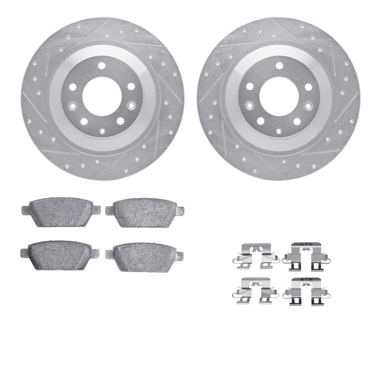 7512-80036 Drilled/Slotted Brake Rotors w/5000 Advanced Brake Pads Kit & Hardware [Silver], 2006-2007 Ford/Lincoln/Mercury/Mazda