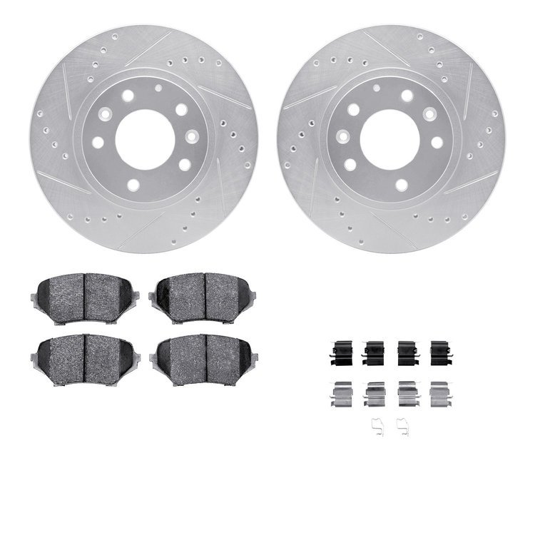 7512-80037 Drilled/Slotted Brake Rotors w/5000 Advanced Brake Pads Kit & Hardware [Silver], 2006-2015 Ford/Lincoln/Mercury/Mazda
