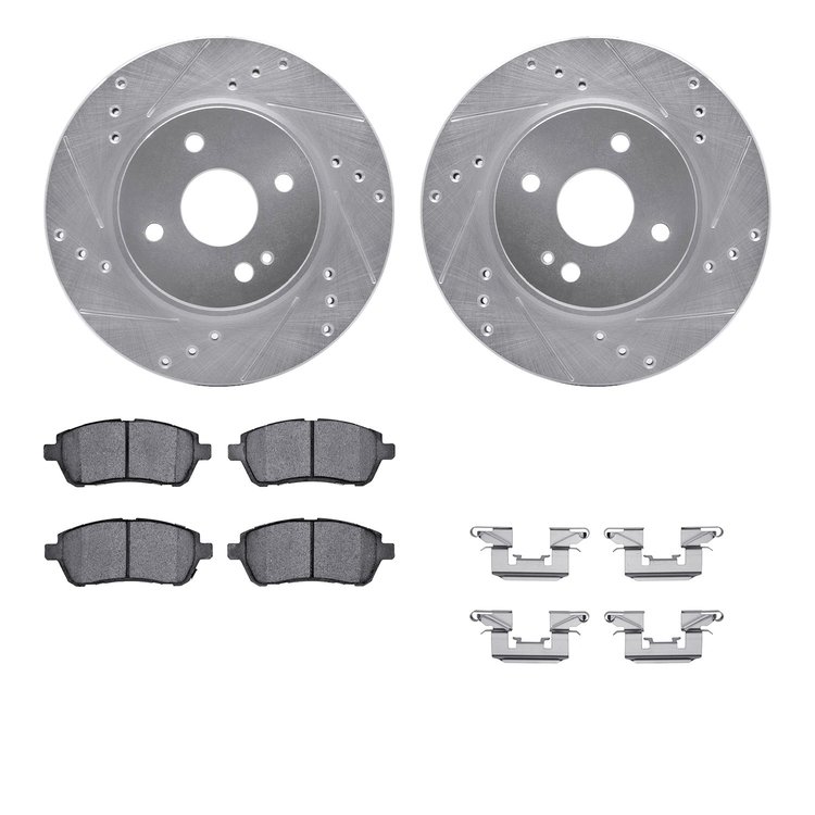 7512-80043 Drilled/Slotted Brake Rotors w/5000 Advanced Brake Pads Kit & Hardware [Silver], 2011-2015 Ford/Lincoln/Mercury/Mazda