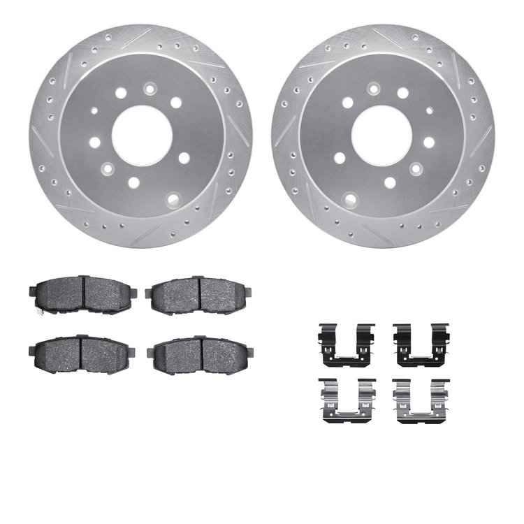 7512-80049 Drilled/Slotted Brake Rotors w/5000 Advanced Brake Pads Kit & Hardware [Silver], 2004-2006 Ford/Lincoln/Mercury/Mazda
