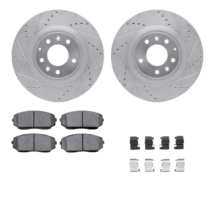 7512-80067 Drilled/Slotted Brake Rotors w/5000 Advanced Brake Pads Kit & Hardware [Silver], 2007-2015 Ford/Lincoln/Mercury/Mazda