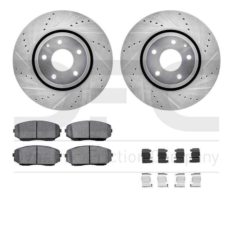 7512-80072 Drilled/Slotted Brake Rotors w/5000 Advanced Brake Pads Kit & Hardware [Silver], Fits Select Ford/Lincoln/Mercury/Maz