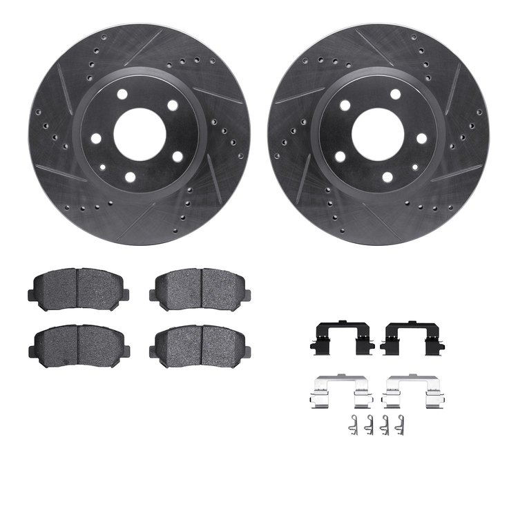 7512-80073 Drilled/Slotted Brake Rotors w/5000 Advanced Brake Pads Kit & Hardware [Silver], 2013-2015 Ford/Lincoln/Mercury/Mazda