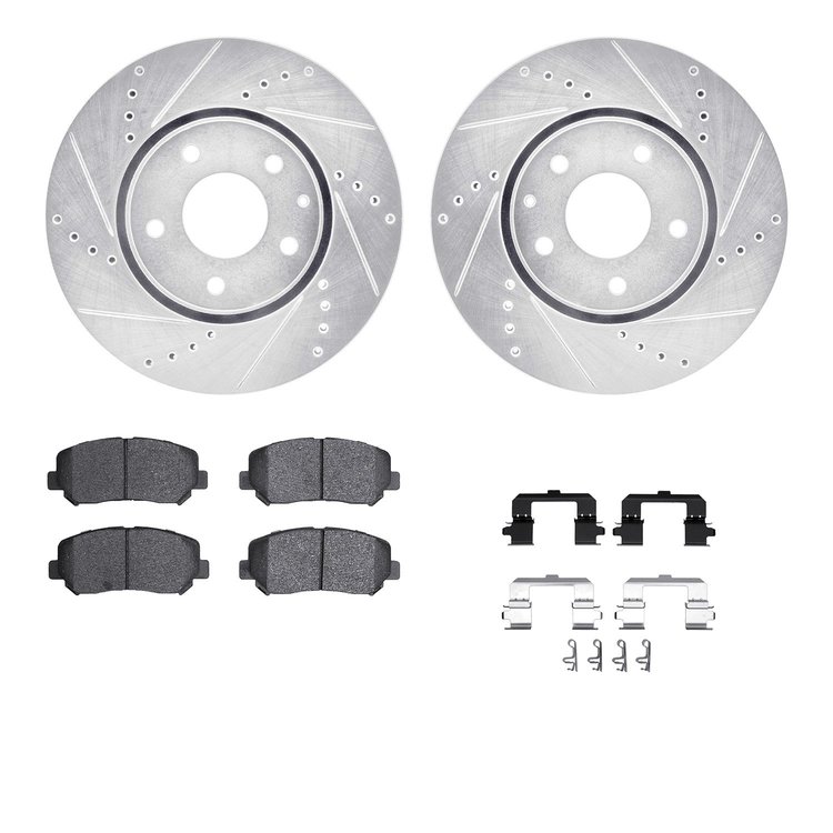 7512-80074 Drilled/Slotted Brake Rotors w/5000 Advanced Brake Pads Kit & Hardware [Silver], Fits Select Ford/Lincoln/Mercury/Maz