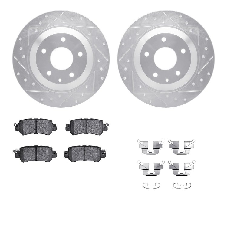 7512-80075 Drilled/Slotted Brake Rotors w/5000 Advanced Brake Pads Kit & Hardware [Silver], 2013-2015 Ford/Lincoln/Mercury/Mazda