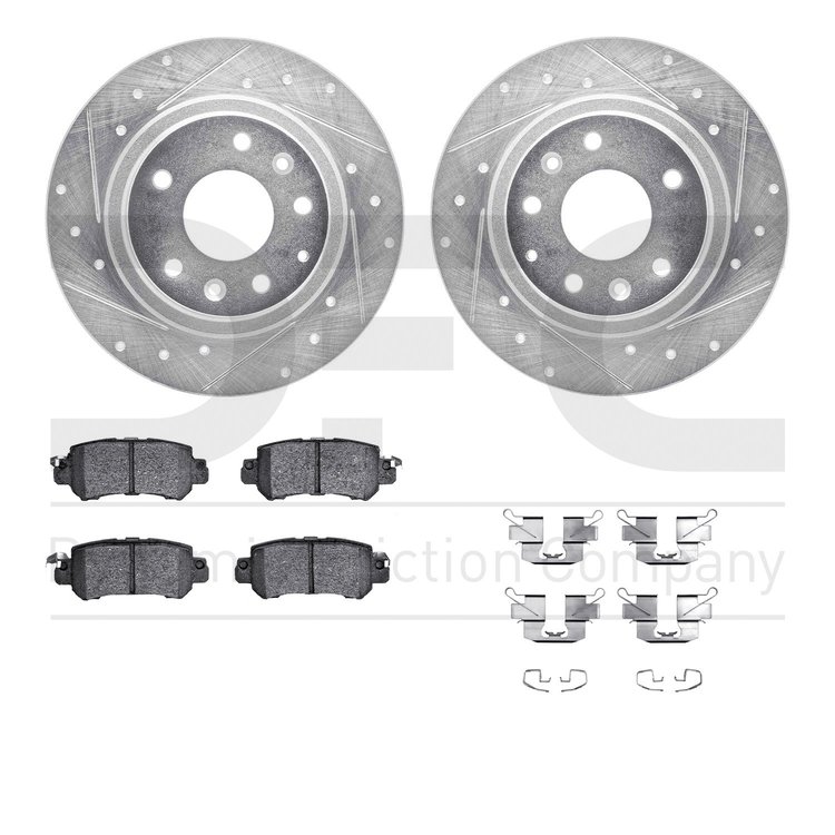 7512-80076 Drilled/Slotted Brake Rotors w/5000 Advanced Brake Pads Kit & Hardware [Silver], 2016-2018 Ford/Lincoln/Mercury/Mazda