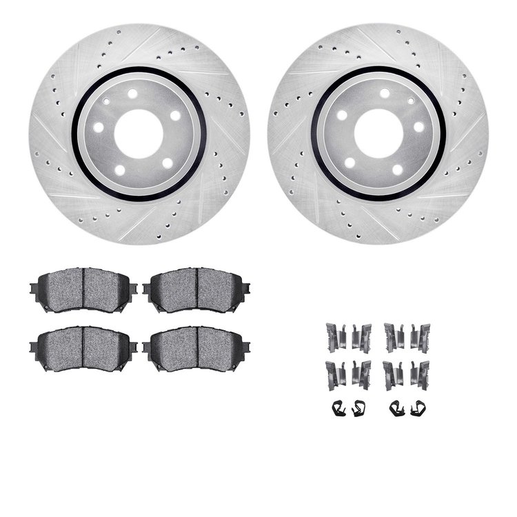 7512-80078 Drilled/Slotted Brake Rotors w/5000 Advanced Brake Pads Kit & Hardware [Silver], 2018-2021 Ford/Lincoln/Mercury/Mazda