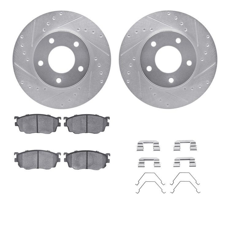 7512-80137 Drilled/Slotted Brake Rotors w/5000 Advanced Brake Pads Kit & Hardware [Silver], 1998-2003 Ford/Lincoln/Mercury/Mazda