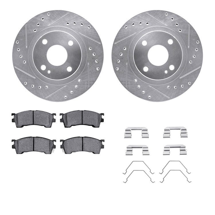 7512-80163 Drilled/Slotted Brake Rotors w/5000 Advanced Brake Pads Kit & Hardware [Silver], 1999-2000 Ford/Lincoln/Mercury/Mazda