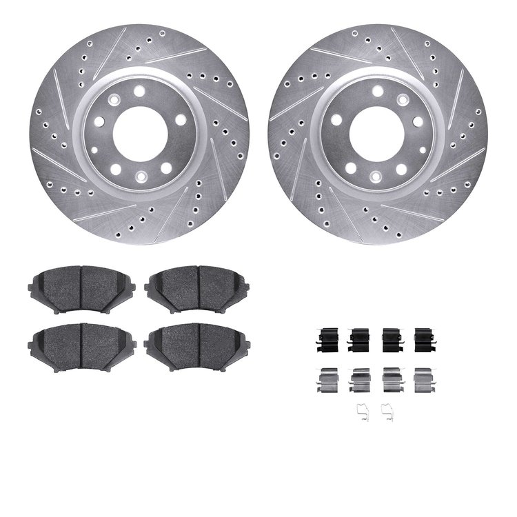 7512-80208 Drilled/Slotted Brake Rotors w/5000 Advanced Brake Pads Kit & Hardware [Silver], 2004-2008 Ford/Lincoln/Mercury/Mazda