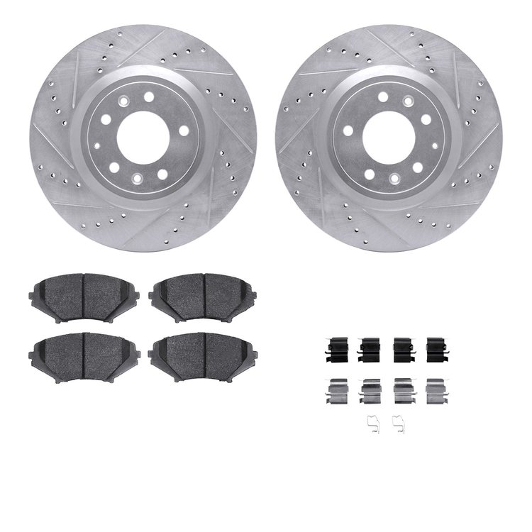 7512-80211 Drilled/Slotted Brake Rotors w/5000 Advanced Brake Pads Kit & Hardware [Silver], 2004-2011 Ford/Lincoln/Mercury/Mazda