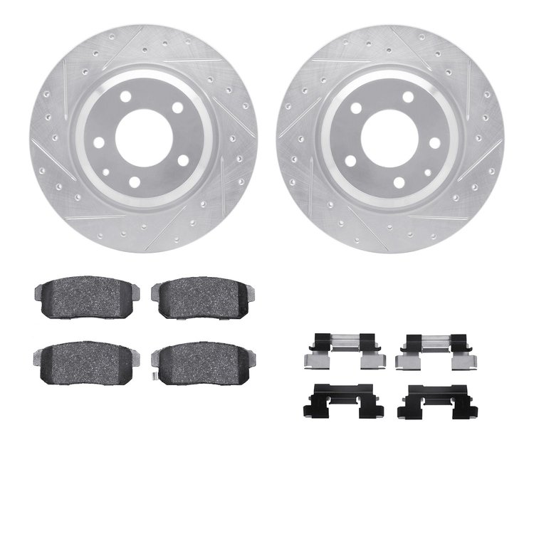 7512-80214 Drilled/Slotted Brake Rotors w/5000 Advanced Brake Pads Kit & Hardware [Silver], 2004-2011 Ford/Lincoln/Mercury/Mazda
