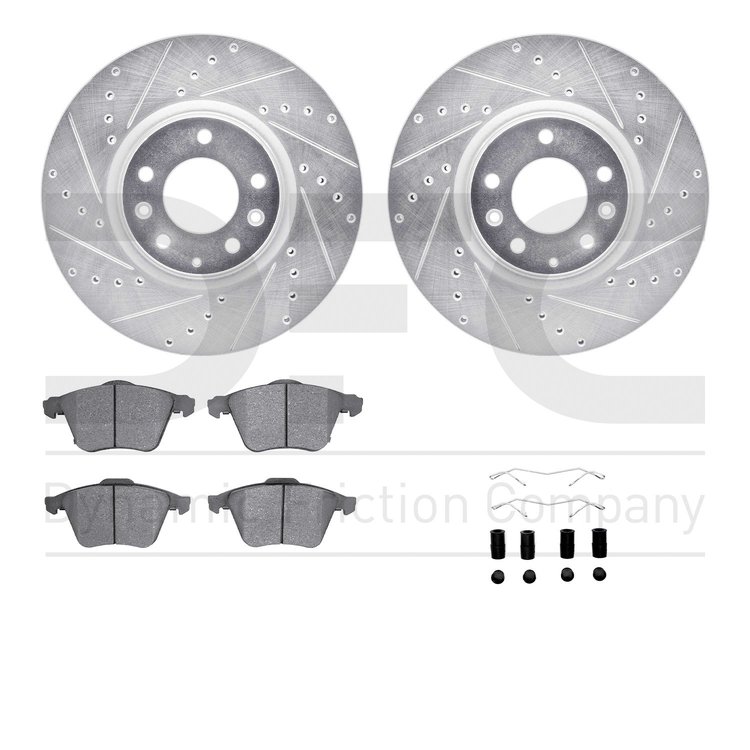 7512-80217 Drilled/Slotted Brake Rotors w/5000 Advanced Brake Pads Kit & Hardware [Silver], 2006-2007 Ford/Lincoln/Mercury/Mazda