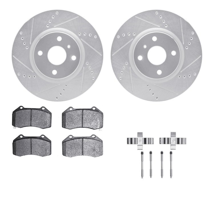 7512-80331 Drilled/Slotted Brake Rotors w/5000 Advanced Brake Pads Kit & Hardware [Silver], Fits Select Multiple Makes/Models, P