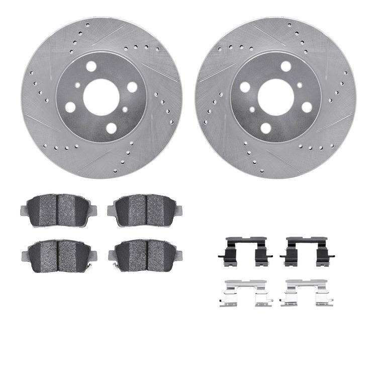 7512-91004 Drilled/Slotted Brake Rotors w/5000 Advanced Brake Pads Kit & Hardware [Silver], 2004-2006 Lexus/Toyota/Scion, Positi