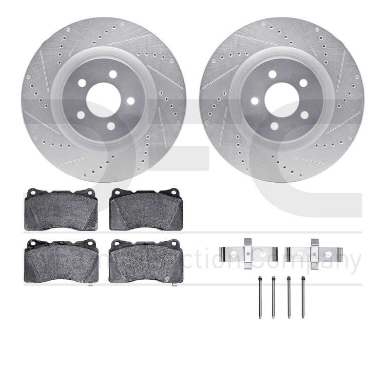 7512-99054 Drilled/Slotted Brake Rotors w/5000 Advanced Brake Pads Kit & Hardware [Silver], 2011-2014 Ford/Lincoln/Mercury/Mazda