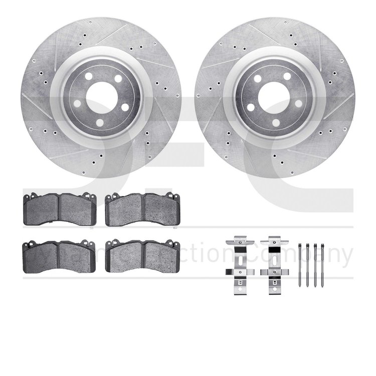 7512-99161 Drilled/Slotted Brake Rotors w/5000 Advanced Brake Pads Kit & Hardware [Silver], Fits Select Ford/Lincoln/Mercury/Maz