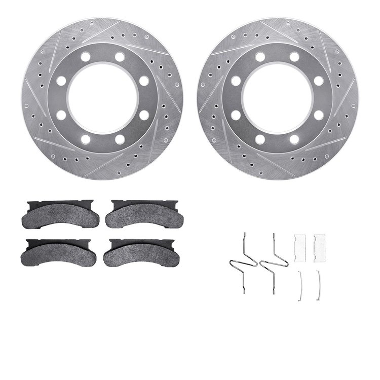 7512-99245 Drilled/Slotted Brake Rotors w/5000 Advanced Brake Pads Kit & Hardware [Silver], 1976-1979 Ford/Lincoln/Mercury/Mazda