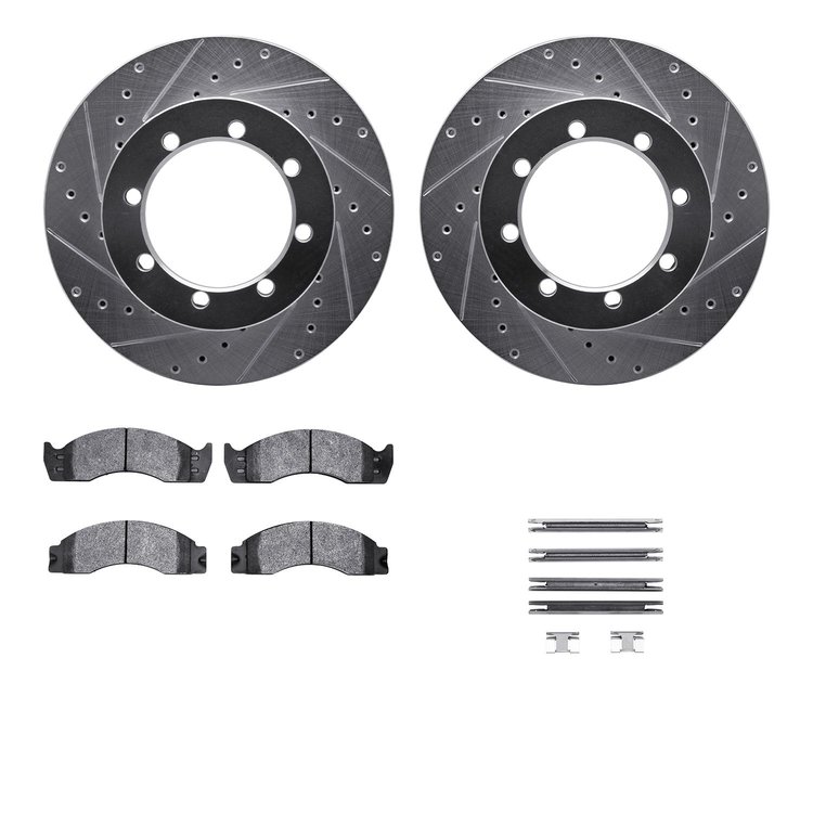 7512-99399 Drilled/Slotted Brake Rotors w/5000 Advanced Brake Pads Kit & Hardware [Silver], 2003-2007 Ford/Lincoln/Mercury/Mazda