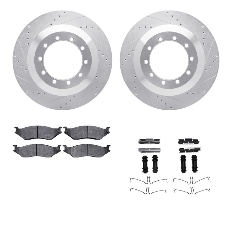 7512-99415 Drilled/Slotted Brake Rotors w/5000 Advanced Brake Pads Kit & Hardware [Silver], 2006-2019 Ford/Lincoln/Mercury/Mazda