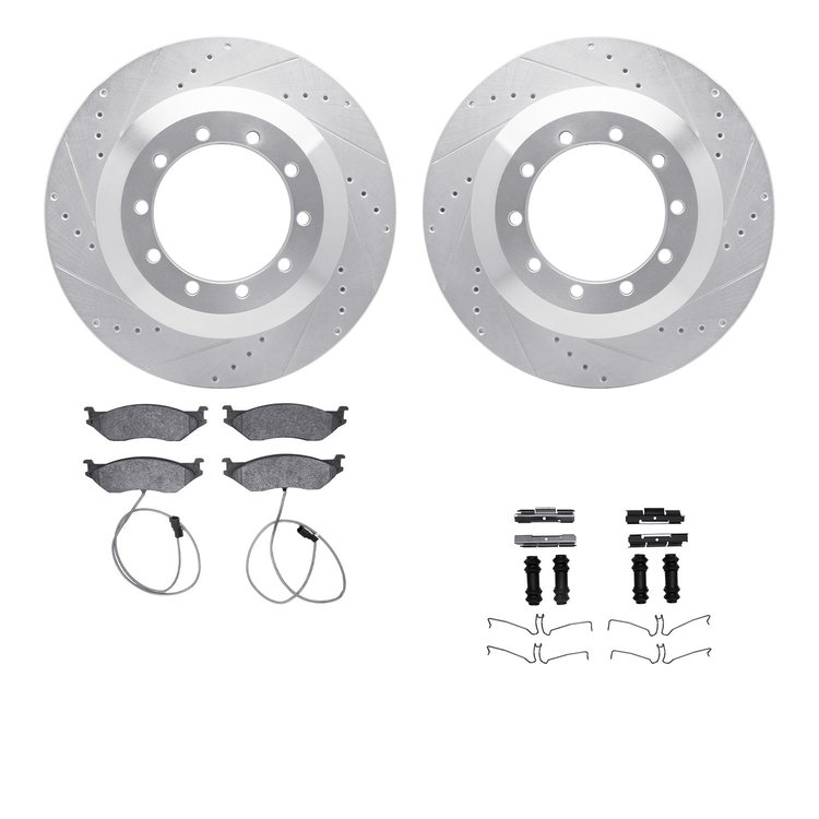 7512-99416 Drilled/Slotted Brake Rotors w/5000 Advanced Brake Pads Kit & Hardware [Silver], 2017-2019 Ford/Lincoln/Mercury/Mazda