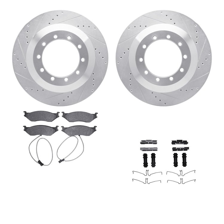 7512-99417 Drilled/Slotted Brake Rotors w/5000 Advanced Brake Pads Kit & Hardware [Silver], 2017-2019 Ford/Lincoln/Mercury/Mazda