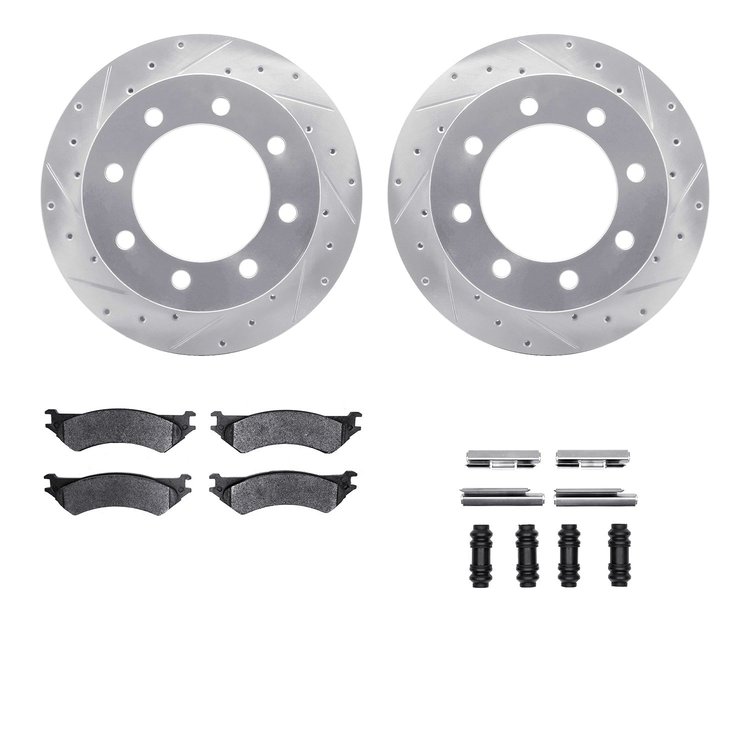 7512-99447 Drilled/Slotted Brake Rotors w/5000 Advanced Brake Pads Kit & Hardware [Silver], 1999-2007 Ford/Lincoln/Mercury/Mazda