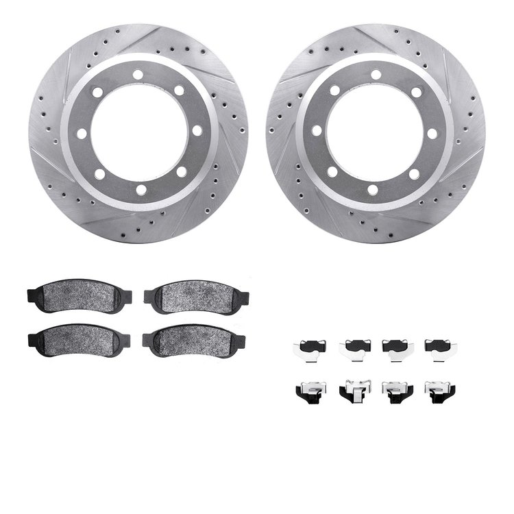 7512-99592 Drilled/Slotted Brake Rotors w/5000 Advanced Brake Pads Kit & Hardware [Silver], 2010-2012 Ford/Lincoln/Mercury/Mazda