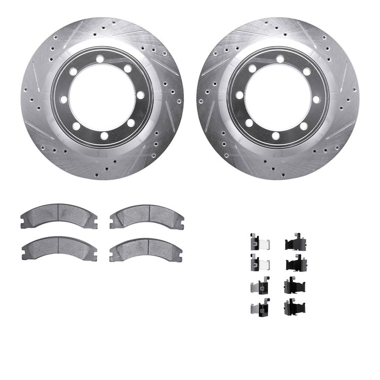 7512-99645 Drilled/Slotted Brake Rotors w/5000 Advanced Brake Pads Kit & Hardware [Silver], Fits Select Ford/Lincoln/Mercury/Maz