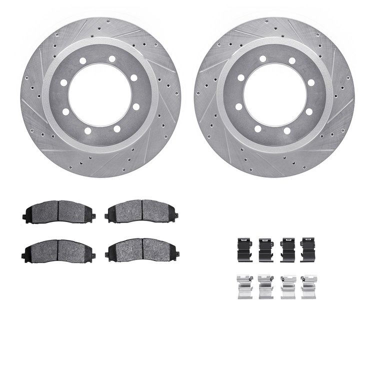 7512-99681 Drilled/Slotted Brake Rotors w/5000 Advanced Brake Pads Kit & Hardware [Silver], Fits Select Ford/Lincoln/Mercury/Maz