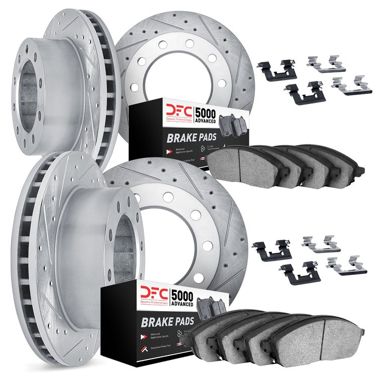 7514-54386 Drilled/Slotted Brake Rotors w/5000 Advanced Brake Pads Kit & Hardware [Silver], 1999-2004 Ford/Lincoln/Mercury/Mazda