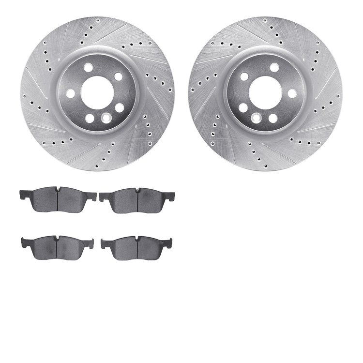 7602-11024 Drilled/Slotted Brake Rotors w/5000 Euro Ceramic Brake Pads Kit [Silver], 2015-2019 Multiple Makes/Models, Position: 