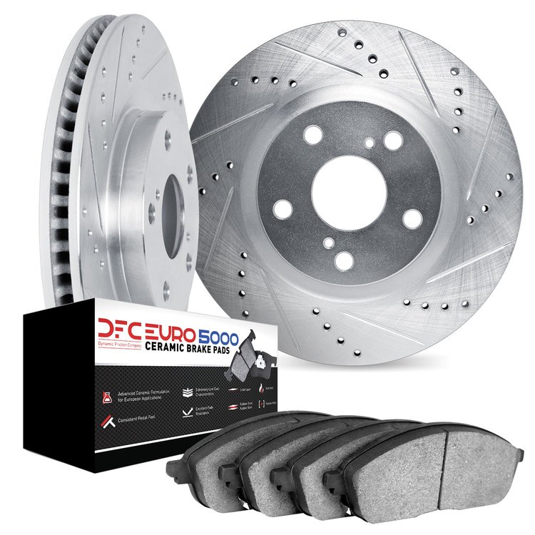 7602-11031 Drilled/Slotted Brake Rotors w/5000 Euro Ceramic Brake Pads Kit [Silver], Fits Select Multiple Makes/Models, Position
