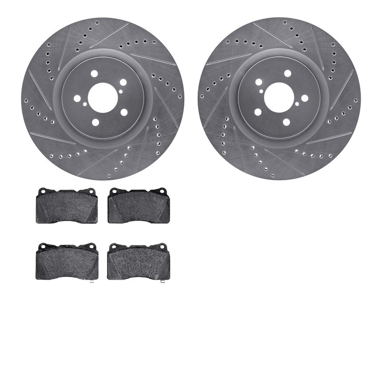 7602-13002 Drilled/Slotted Brake Rotors w/5000 Euro Ceramic Brake Pads Kit [Silver], 2003-2020 Multiple Makes/Models, Position: 