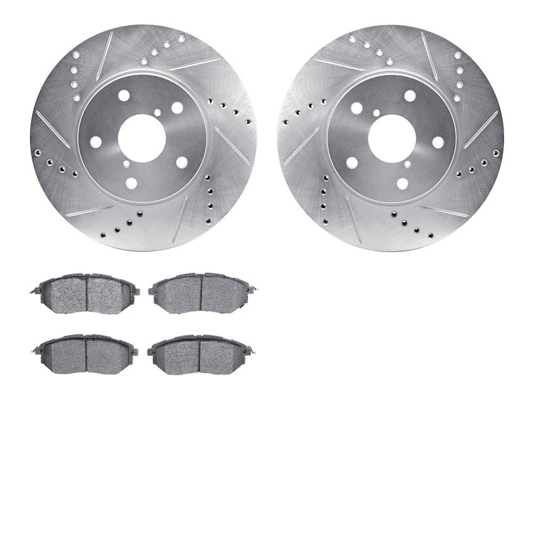 7602-13008 Drilled/Slotted Brake Rotors w/5000 Euro Ceramic Brake Pads Kit [Silver], 2015-2015 Subaru, Position: Front
