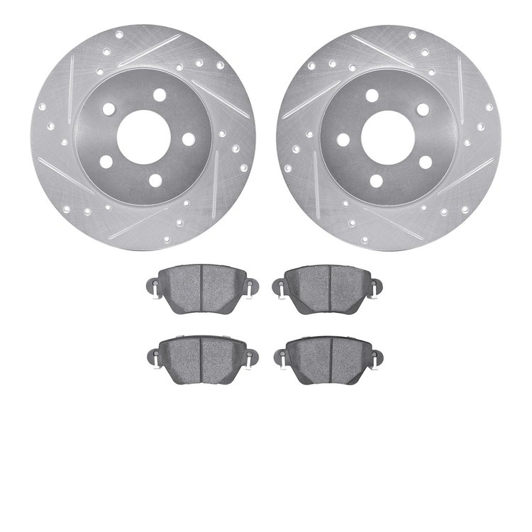 7602-20010 Drilled/Slotted Brake Rotors w/5000 Euro Ceramic Brake Pads Kit [Silver], 2001-2004 Multiple Makes/Models, Position: 