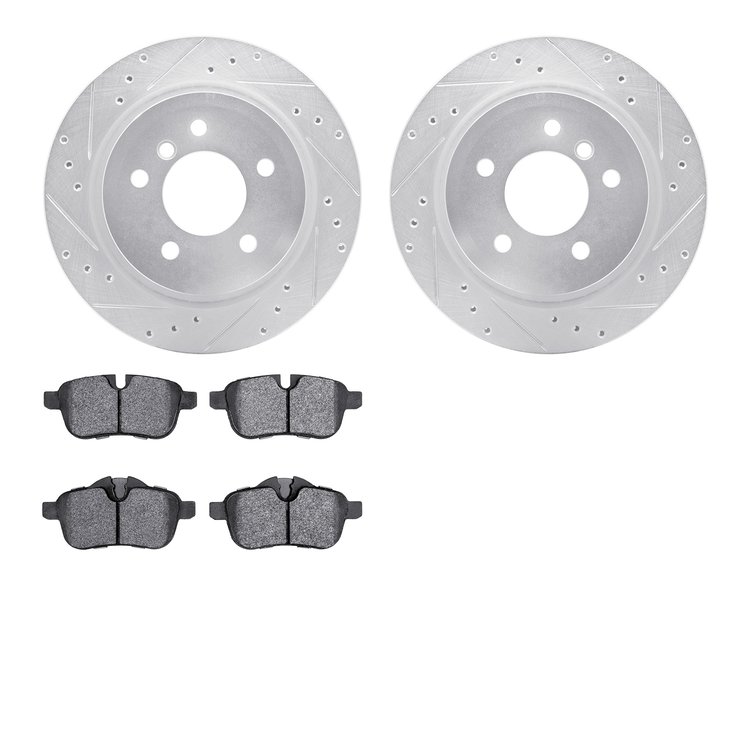 7602-31081 Drilled/Slotted Brake Rotors w/5000 Euro Ceramic Brake Pads Kit [Silver], 2009-2016 BMW, Position: Rear